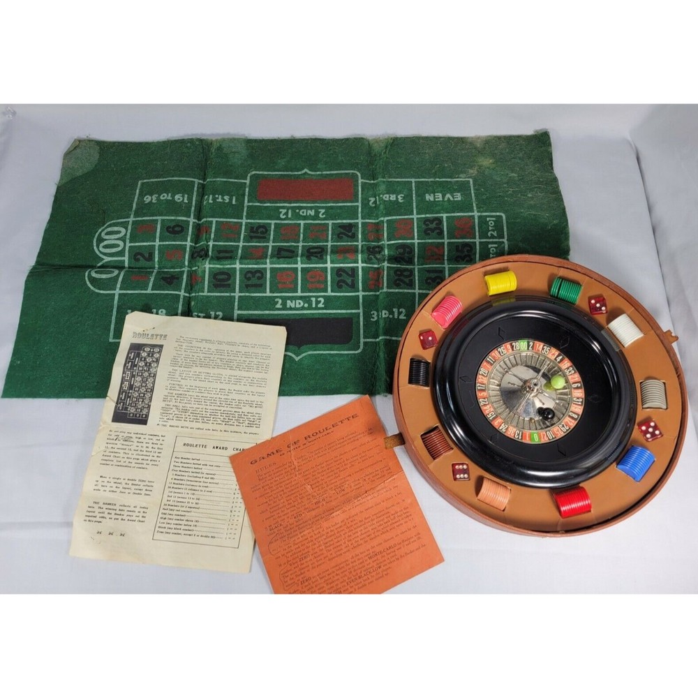 Vintage Portable Casino Craps Blackjack Roulette Board Game Set With Guide 1950